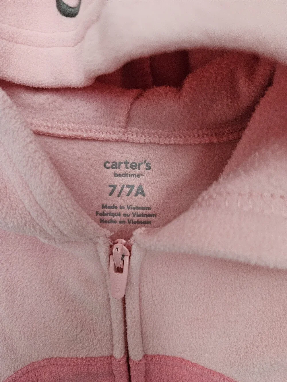 Carter's Girls 7 Pink Axolotl Hooded Onesie Pajamas Fleece Zipper Footless PJs